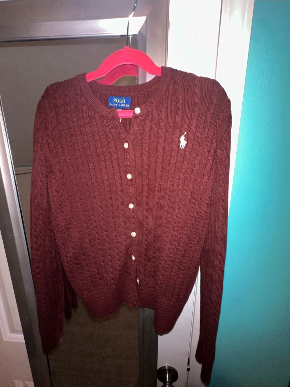 Polo by Ralph Lauren Women's Cable Knit Cardigan - Wine - Picture 1 of 1